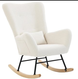 Dondola in Velluto Teddy di HOMCOM con Schienale Imbottito, Cuscino e Base in Legno di Gomma, Carico Massimo 120 kg, Crema 83b-231v00cw