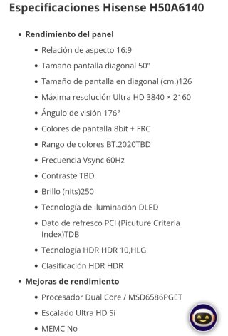 TV Hisense 50" H50A6140 REPARAR o piezas