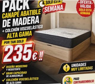 Pack Canapé Madera + Colchón Viscoelástico
