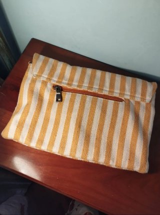 Pochette cotone righe panna e gialle