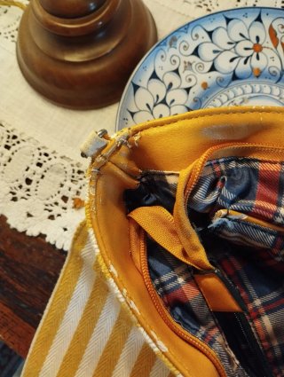 Pochette cotone righe panna e gialle
