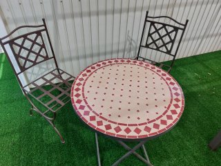 Mesa y 2 Sillas Hierro Fundido Terraza