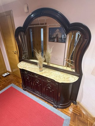 Mueble recibidor clásico madera y encimera marmol