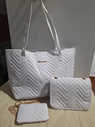 Set 3 Bolsos Blanco y Dorado