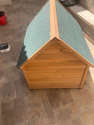 Caseta perro grande madera tejado verde