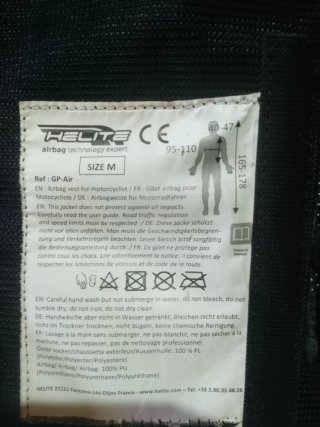 Chaleco Airbag Helite GP-AIR Talla M