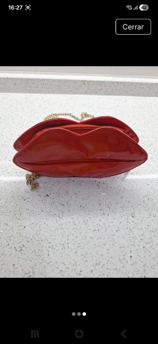 Bolso mujer labios rojo y dorado
