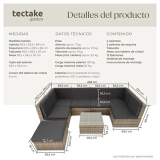 Conjunto de ratán para 6-7 personas, resistente y flexible, marrón