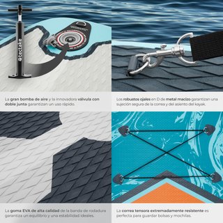 Tabla paddleboard hinchable, turquesa, naranja 288x77x22,5cm