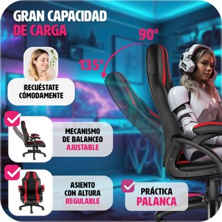 Silla gaming de escritorio giratoria con respaldo ajustable, rojo