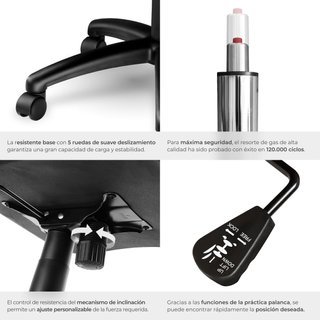 Silla gaming de escritorio giratoria con respaldo ajustable, negro