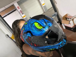 Casco Moto Diseño Dragón Azul y Rojo