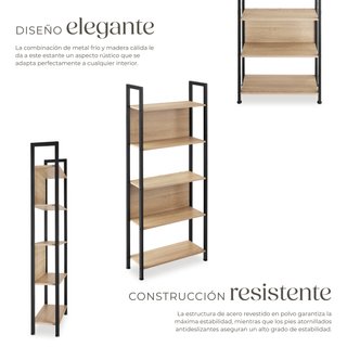 Estantería industrial 4 baldas 2 paredes 62x24x165,5 cm madera clara