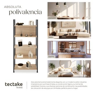 Estantería industrial 4 baldas 2 paredes 62x24x165,5 cm madera clara