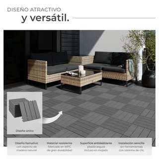Set de 11 baldosas para terraza, sistema de clic 31x31x2,2 cm, gris