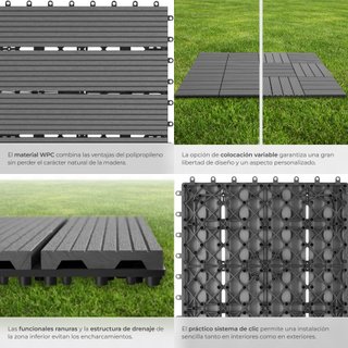 Set de 11 baldosas para terraza, sistema de clic 31x31x2,2 cm, gris