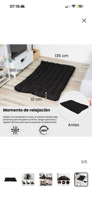 Colchón futón plegable 135x190x10 cm para 2 person