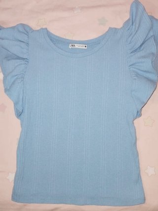 Zara Top Manga Abullonada Azul Talla S