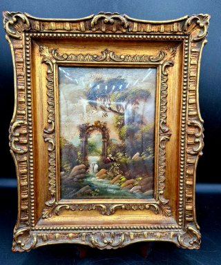 Cuadro Óleo Cobre Paisaje Ruinas y Figura