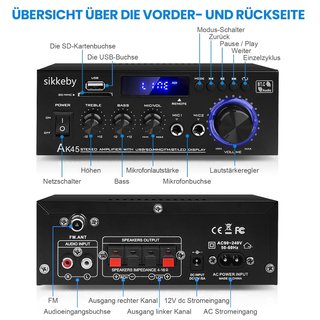 SIKKEBY HiFi Amplificador AK45 Bluetooth FM