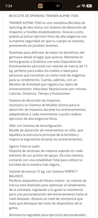 Bicicleta Estática Alpine Gridinlux 7500