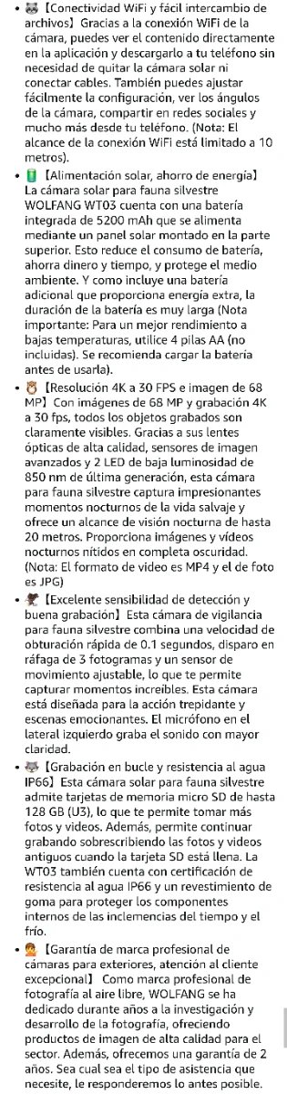 Cámara Caza WOLFANG Solar 4K 68MP Wi-Fi