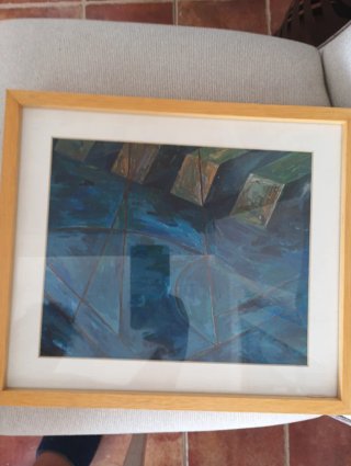 Cuadro abstracto azul y marrón