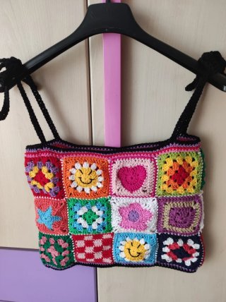 Crop top uncinetto multicolor