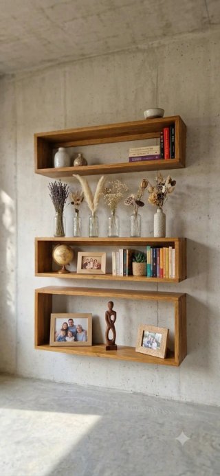 Estante flotante de madera maciza, Artesanal!