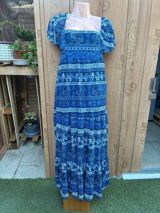 Vestido Boho Largo Azul y Blanco