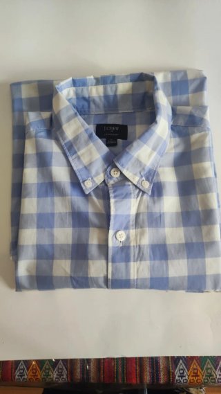 Camisa J.Crew cuadros azul y blanco manga corta