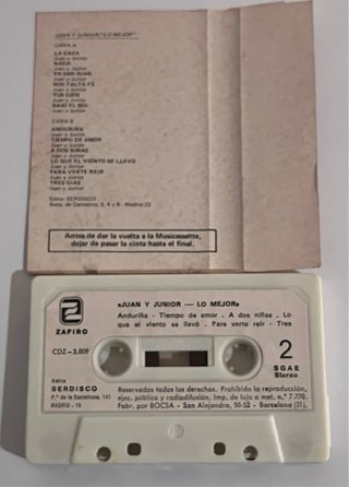 Cassette Juan y Junior - Lo Mejor (Edición 1981)