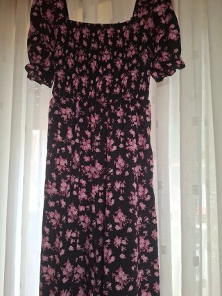 Mono Verano Flores Negro Rosa Talla M