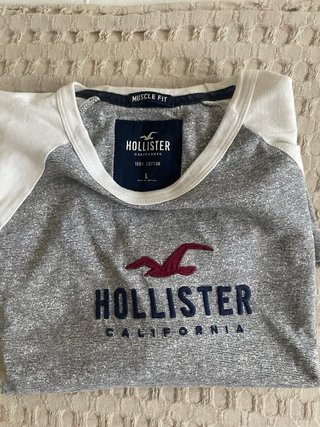 Camiseta Hollister Gris y Blanca Talla M