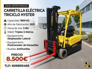 Carretilla Eléctrica Hyster Triciclo 1800kg