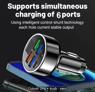 Caricatore Auto USB C 12.5V LED 6 Porte