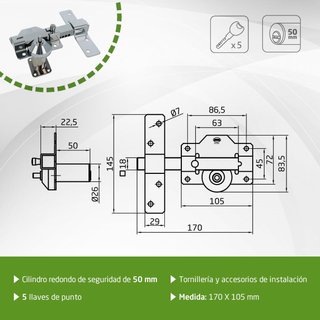 Amig Cerrojo seguridad acero con llaves 50mm