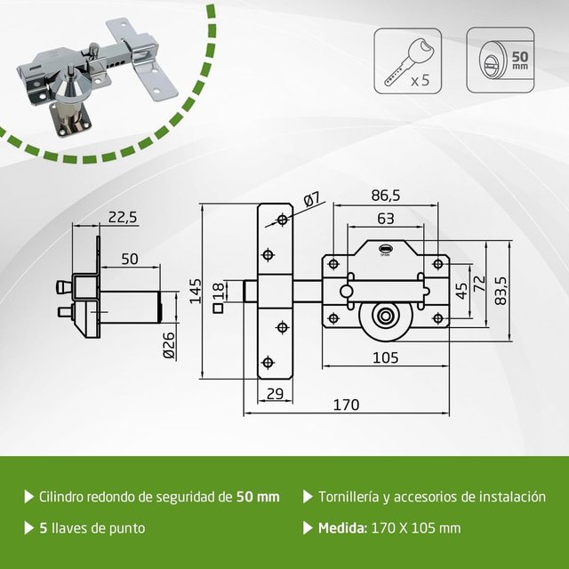 Amig Cerrojo seguridad acero con llaves 50mm