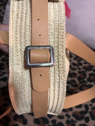 Bolso redondo de paja con palmera