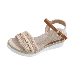Sandalias cuña mujer beige y oro