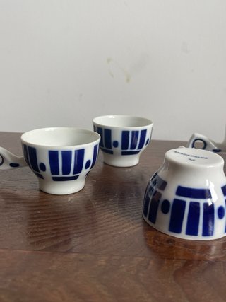 4 Tazas Sargadelos Azules y Blancas queimada