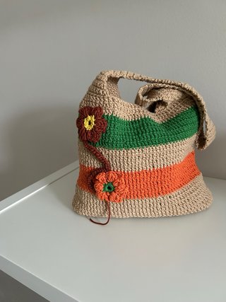 Bolso de crochet de algodón con flores