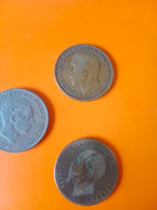 Lote 3 monedas antiguas Alfonso XII, Jorge V