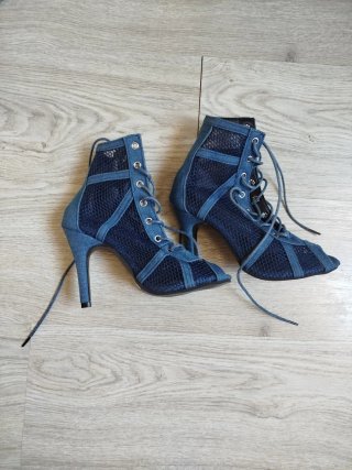 Botines de tacón para heels de malla y denin azul