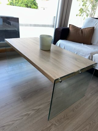 Mesa centro cristal y madera