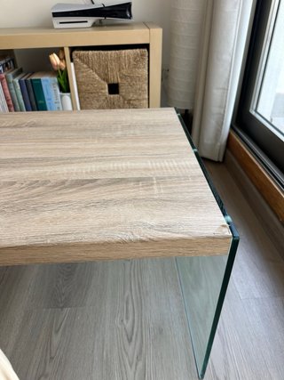 Mesa centro cristal y madera