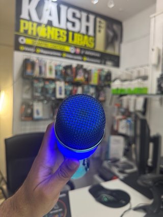 Altavoz con micro karaoke azul y plateado