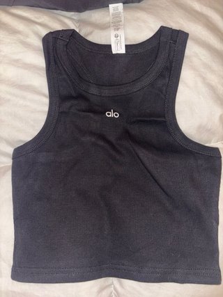 Camiseta Alo Yoga Negra Ribbed Crop Top