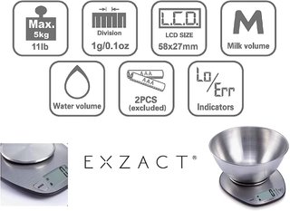 EXZACT báscula cocina pantalla cuenco acero