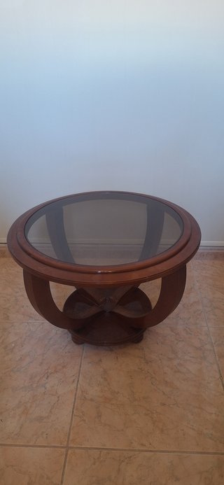 Mesa auxiliar redonda madera y cristal
